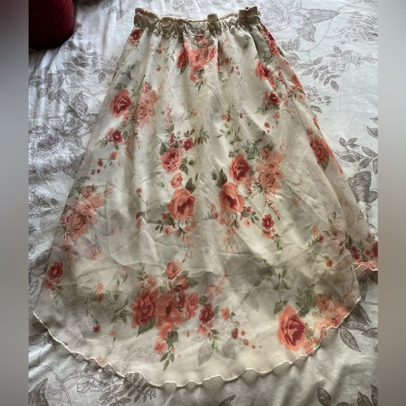 Vintage Pull On Cream Floral Asymmetric Slip Skirt Medium Fairycore Coquette - Picture 5 of 8